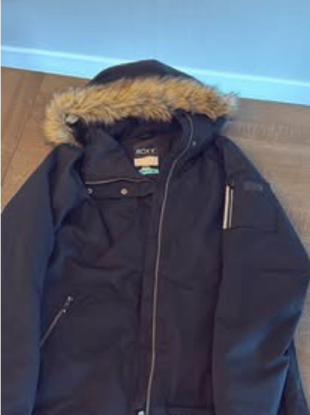 Women's Black Parka Jacket with Fur-Trim Hood